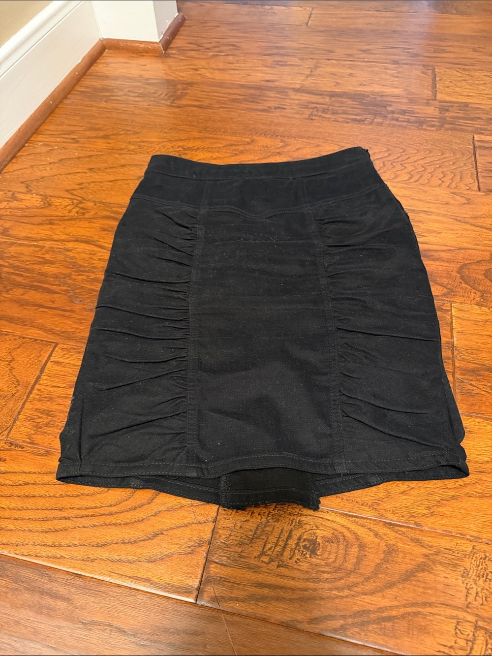 Mango Black Ruched-Panel Pencil Skirt